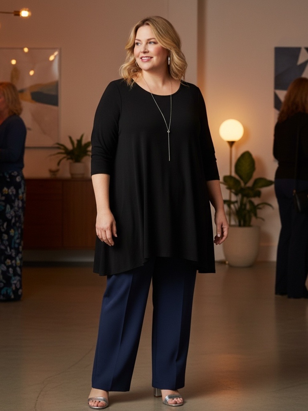 Eileen Fisher Black 3/4 Sleeve A-Line Tunic